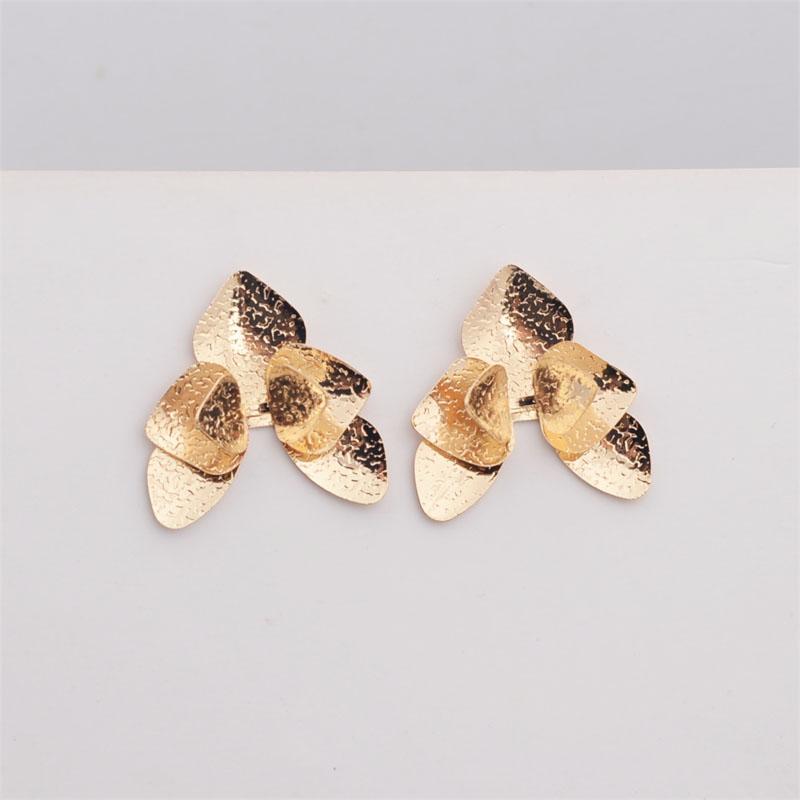 Three-layers Triangle Flower Women's Stud Earrings Folded Floral Gold Color Silver Color Petals Metal Geometric Female Earrings
