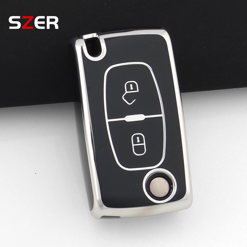 Tpu Car Folding Key Case Cover For Citroen C2 C3 C4 C5 C6 Xsara Berlingo For Peugeot 207 307 308 407 607 807 Holder Fob Keychain