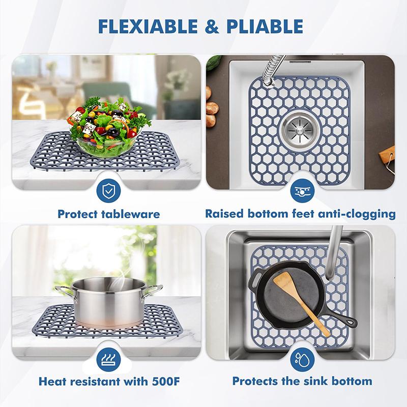 Silicone Sink Protectors For Kitchen Sink - 12" X 11" Kitchen Sink With Center Drain Grid Accessory