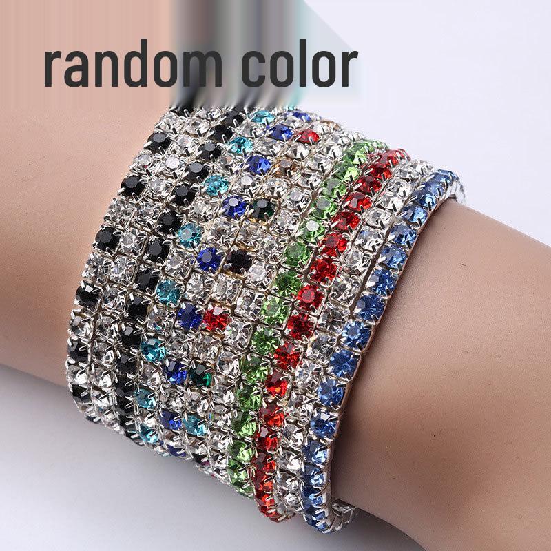 Trendy Multi-Color Diamond Single Row Elastic Bracelet for Women