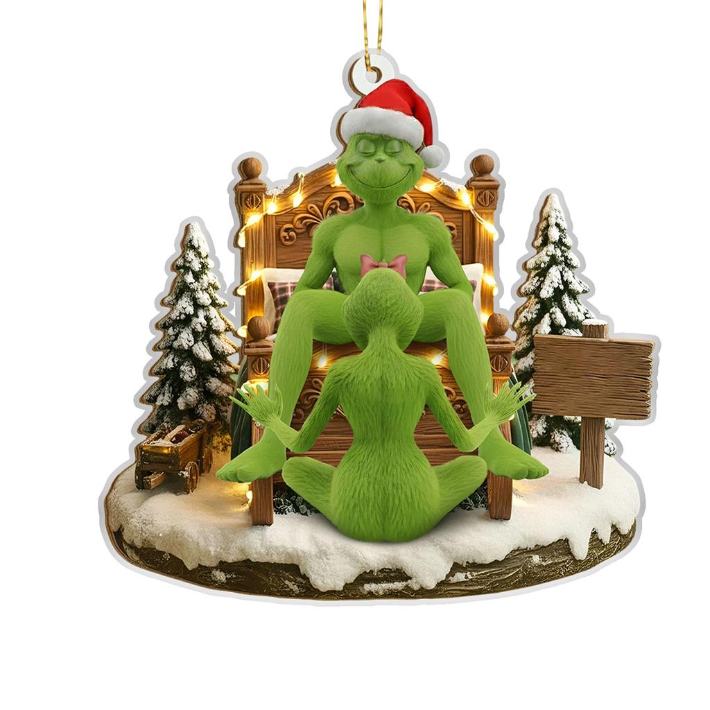 Personalized Couple Christmas Figurines, 2D Flat Green Christmas Couple Figurines, A Fun Anniversary Gift For Husbands And Wives.