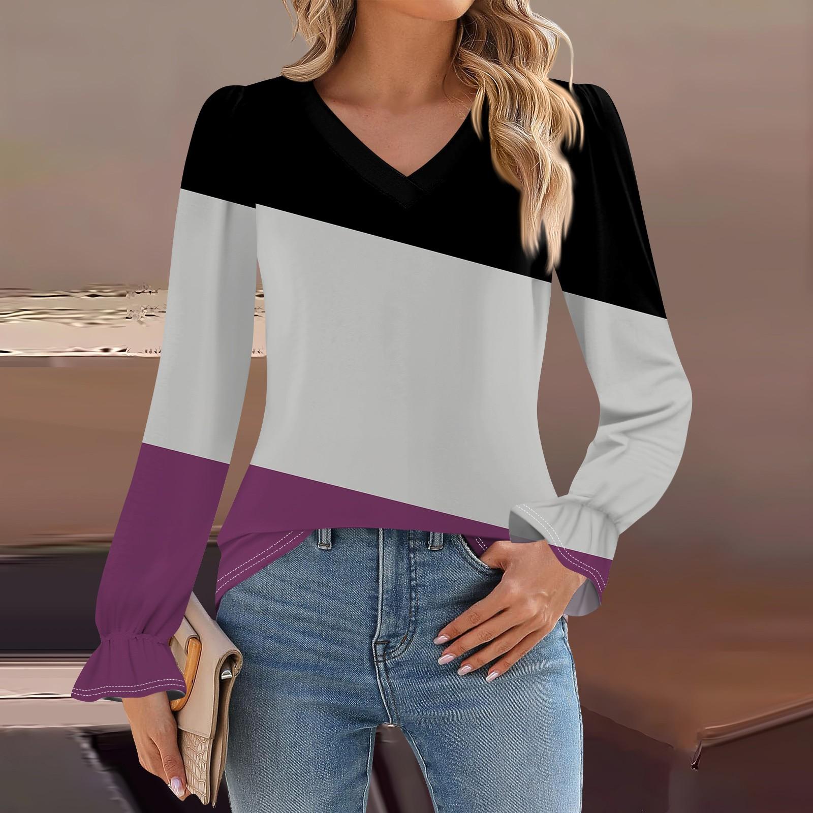 

Женская мода повседневная блузка с длинным рукавом и принтом, V-образным вырезом, рукавом-трубой XXXXXL