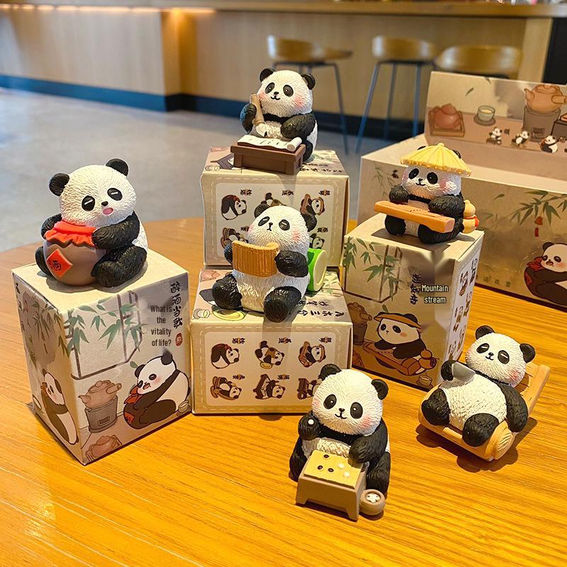 Eight Elegant Panda Car Ornament - Cute Resin Figurine for Desktop Decoration