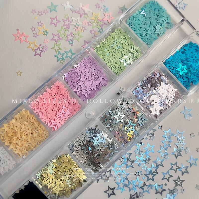 1 Set Diy Manicure Accessories Mixed Color Star Nail Glitter Laser Holographic Sequins Non Toxic For Kids Adults