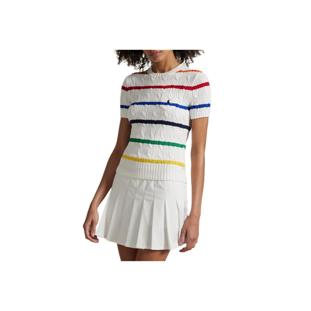 Polo Ralph Lauren Podzim/Zima 25 Série US Open Vzor poníka Pruhovaný bavlněný úpletový svetr Dámský svetr 211A89197-001