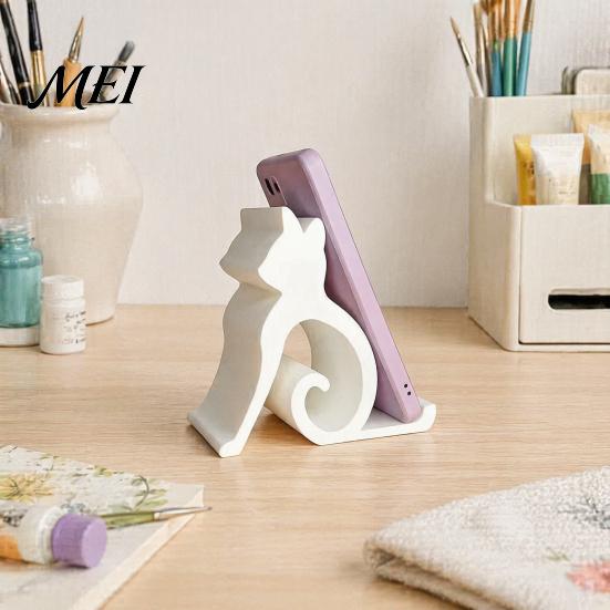 Černý dok na telefon Roztomilý stojánek kočka, Koťátko se zatočeným ocasem Stolní držák pro stojánek tvaru buňky Tablet, 3D tištěný Univerzální Kancelář Ložnice, Dárek pro milovníky