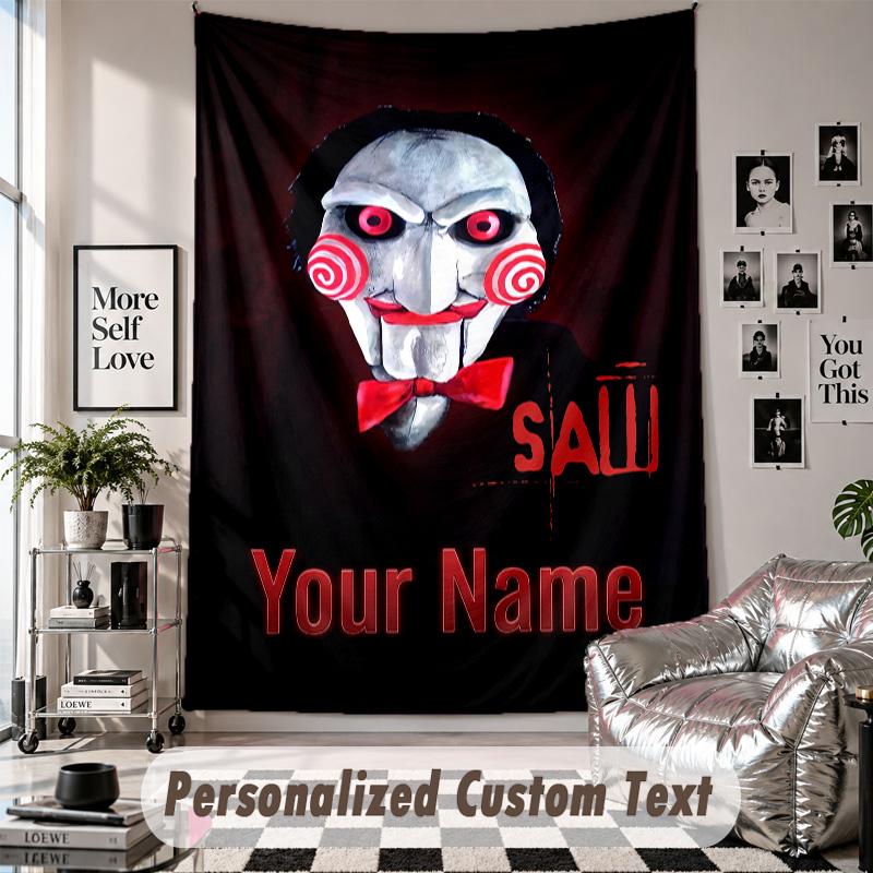 Custom Tapestry Wall Hanging, Saw Billy the Puppet Personalized Name Text Home Wall Decor