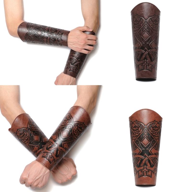Middle Ages Wristband Perfect for Costume Parties Gatherings Cosplay Embossed Gauntlet Bracer Gauntlet Brown Wristband