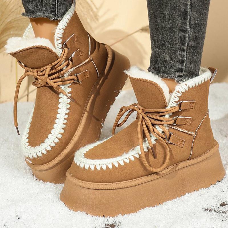 Fashion 2025 Winter Chunky Heel Snow Boots Women Fashion Patchwork Slip On Snow Boots Woman Thicken Short Plush Warm Botas Mujer