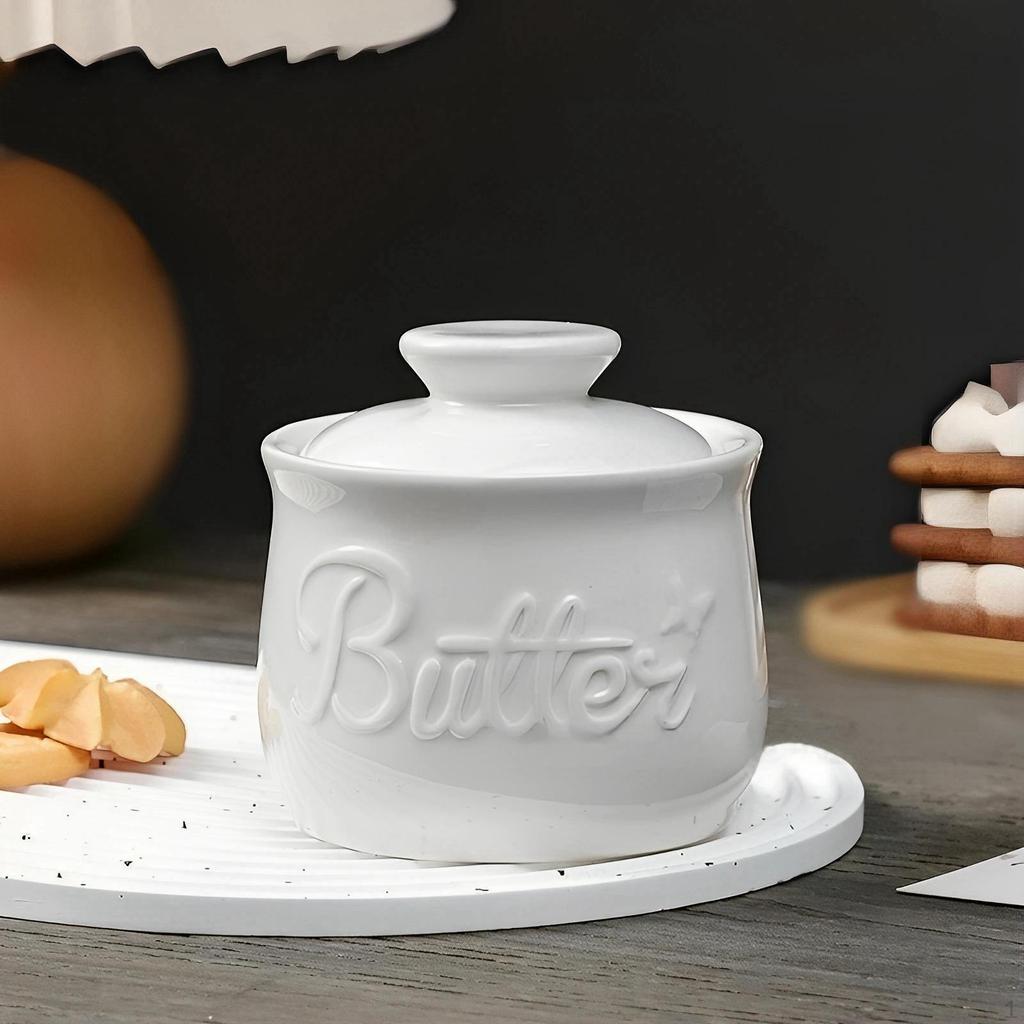 Butter Crock Airtight Keeper Ceramic Cheese Jar Porcelain Container Embossed Glossy