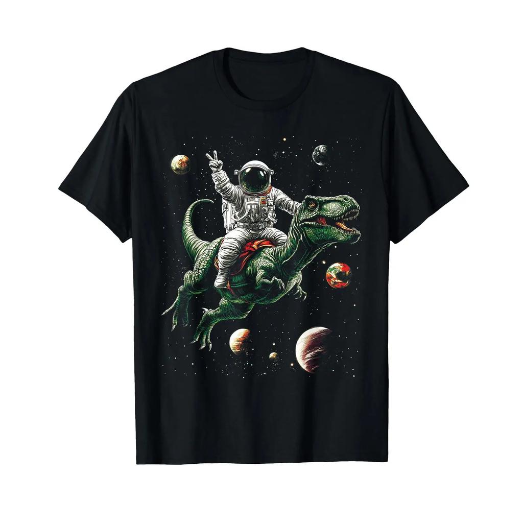 Astronaut Dinosaur T Rex Outer Space Science Galaxy Universe Shirt vintage Washed Comfortable Unisex Stretched fashion graphic