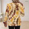 Women Plus Size Round Neck Long Sleeve Green Beige Abstract Printed Sweatshirt Ribbed Cuffs Pullover