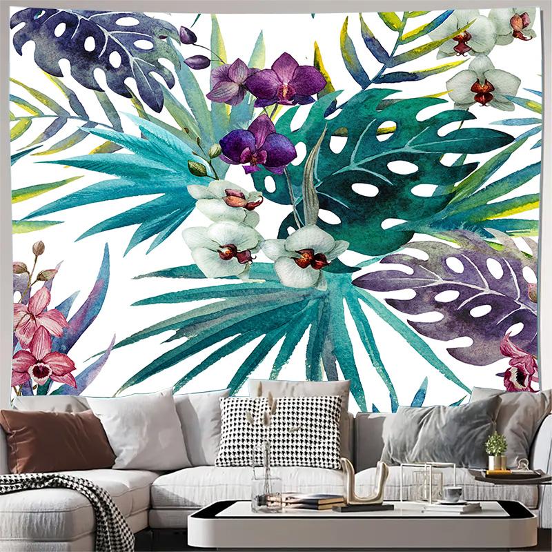Tropical Leaves Orchid Flower Wall Tapestry Machine Washable All Season Decor Art Print Boho Nature Design Home Nontoxicmaterial