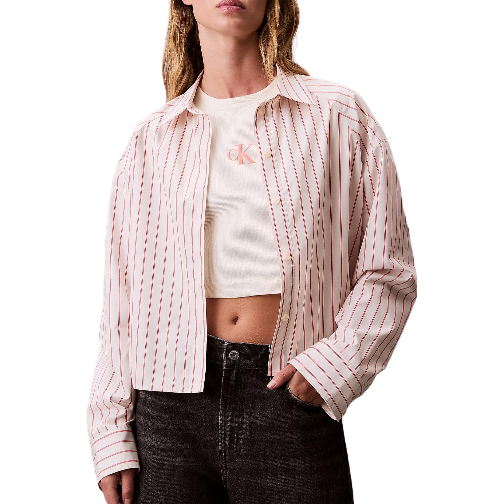 

Calvin Klein Striped Short Loose Button Long Sleeve Shirt Women shirts LV047C118G-XNR S