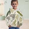 Girls Long Sleeve Hooded Pullover Tropical Leaf Printed Sweatshirt