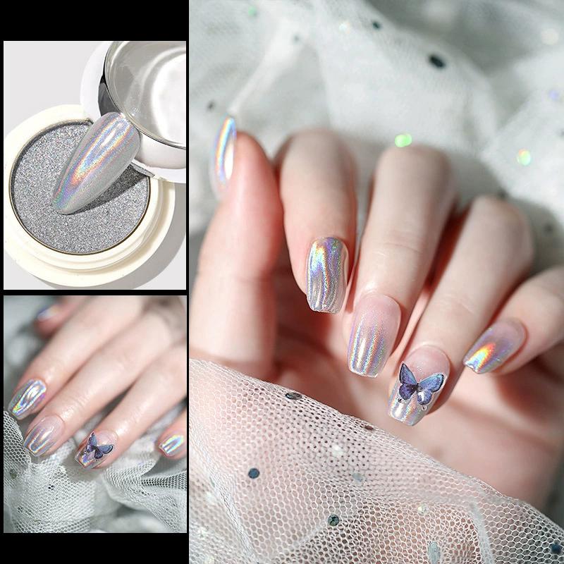 Aurora Pearl Silver Nails Glitter Dust Chrome Moonlight Silver Rubbing On Powder Shell Mirror Pigment Nail Art Supplies Decorati