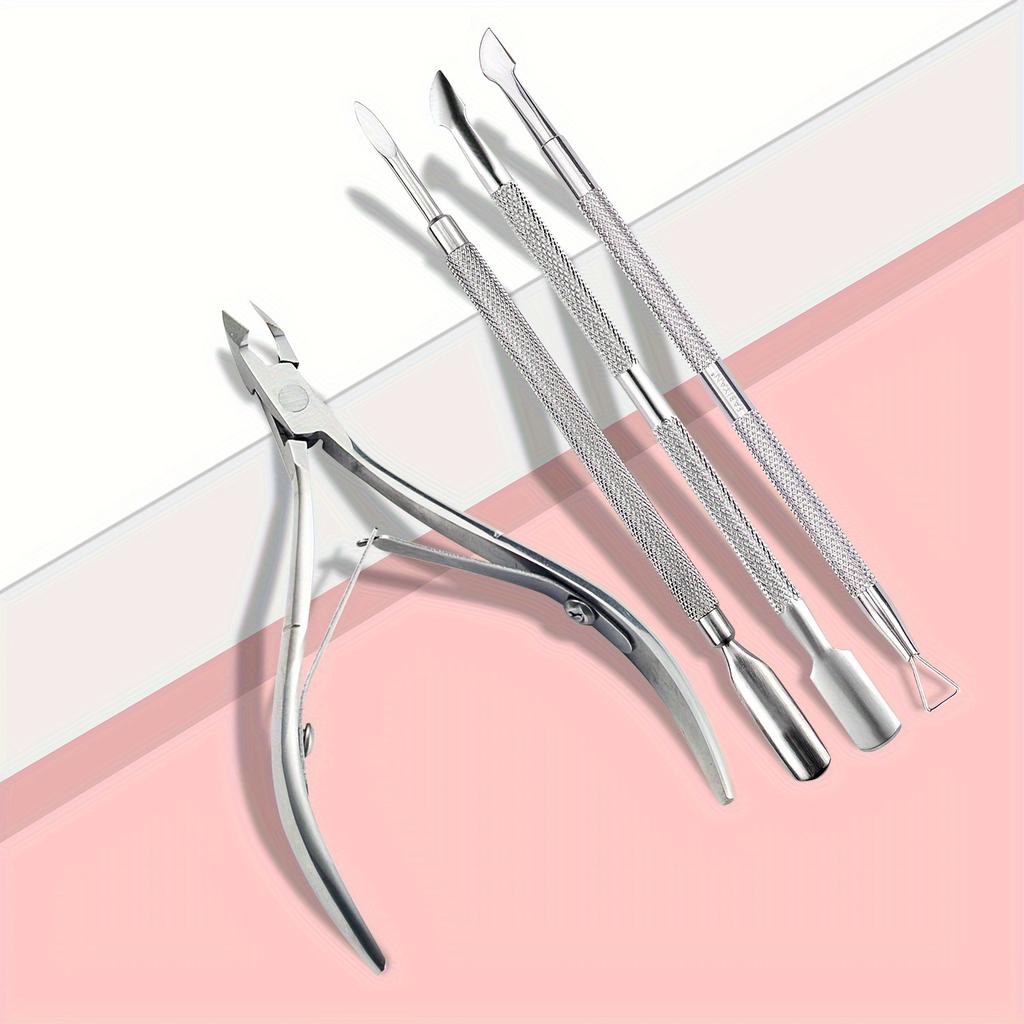 1/4pcs Cuticle Nippers And Cutter Kit,Toenail File,Nail Polish Remover,Cuticle Pusher Trimmer,Stainless Steel Manicure Tools