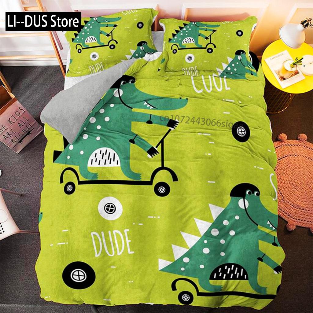 

Comforter Cartoon Dinosaur Dinosaur Theme Toddler Twin Bedding Set Microfiber Green Dinosaur Hello Bro King Comforter (quilt)-EU Single(135*200cm)3pcs