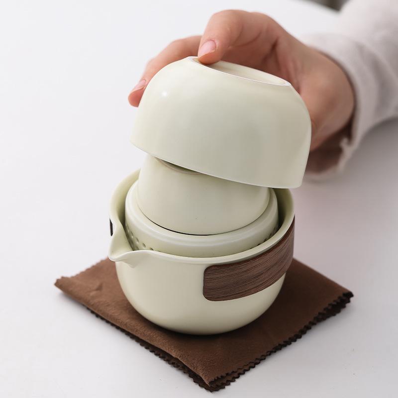 Ruyao portable travel tea set ceramics pot four cups of fast cups corporate festival set system
