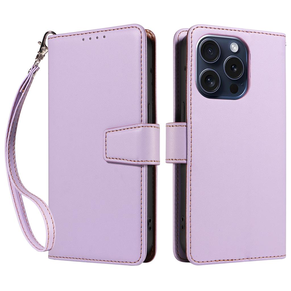 For iPhone 15 Pro Case RFID Blocking PU Leather Wallet Flip Phone Cover with Wrist Strap
