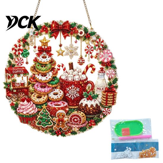 Christmas Window Decorations Faux Diamond Art Ornament, DIY Santa Claus Sun Catcher Kit, Rhinestone Acrylic Hanging Ornaments Xmas Wreath Ornament