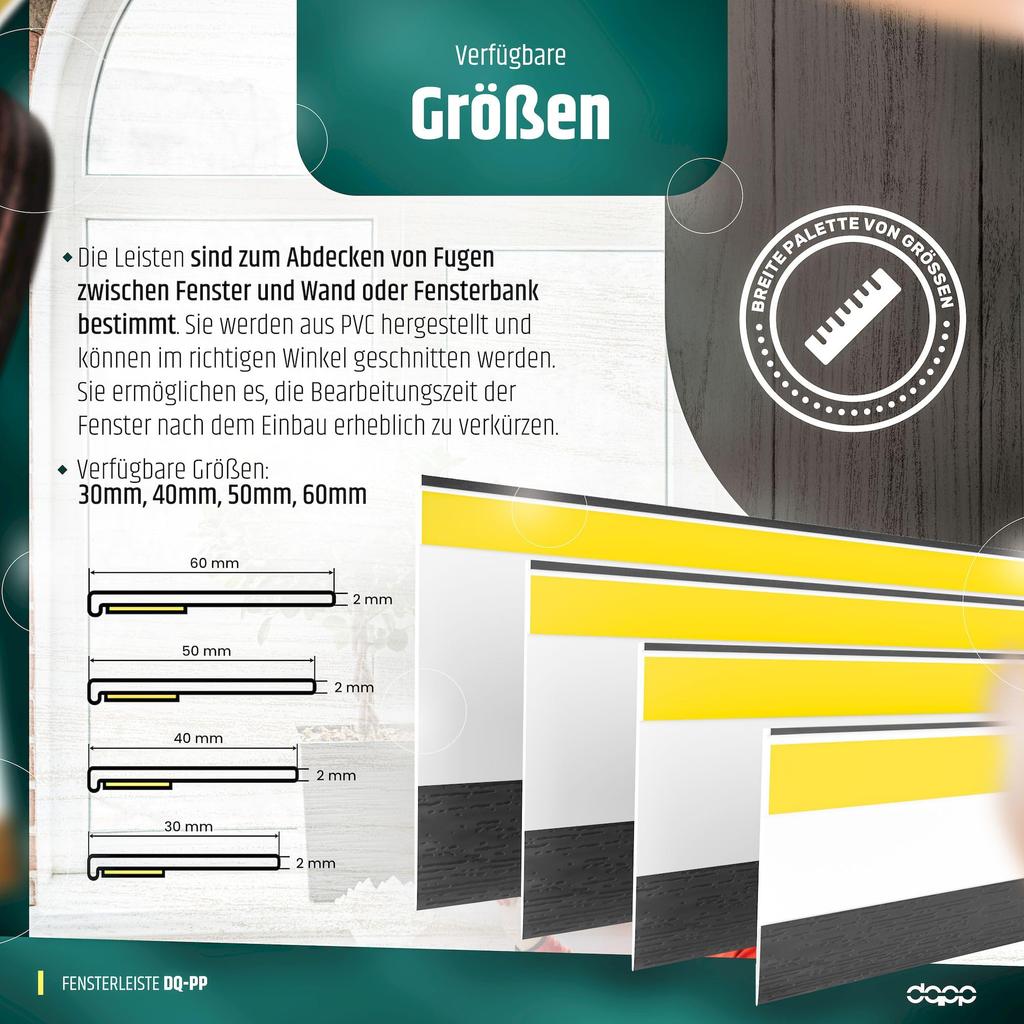 DQ-PP WINDOW STRIP - 5m Length - 40mm Width - 1.5mm Thickness - Golden Oak - Flat Strips Plastic Strips Profile Strips Finishing Strips