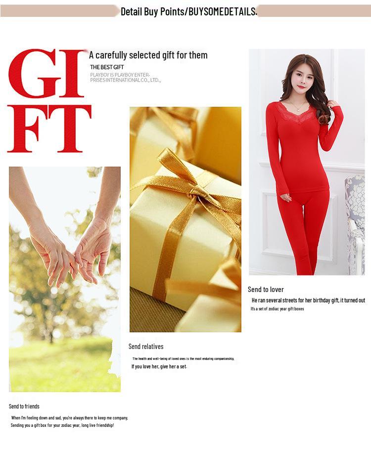 Women's Warm Body-Shaping Red Underwear Set: Close-Fitting Autumn Outfit, Year of the Rat Edition