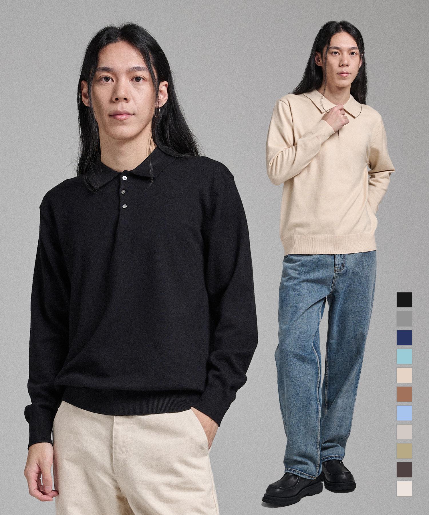 Analog Mood [2Pack] Semi-Collar Neck Knit ( 11 Colors ) Grey/Free