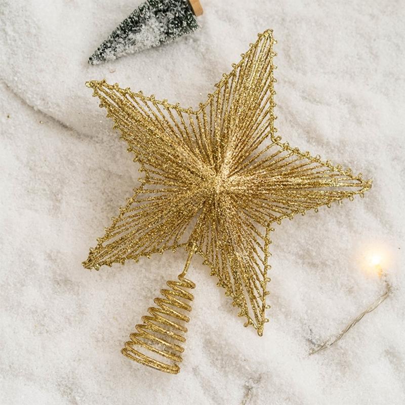 Christmas Tree Top Ornament Metal Star Shaped Tree Toppers Pentagrams Decoration for Home and Mall Parties Supplies