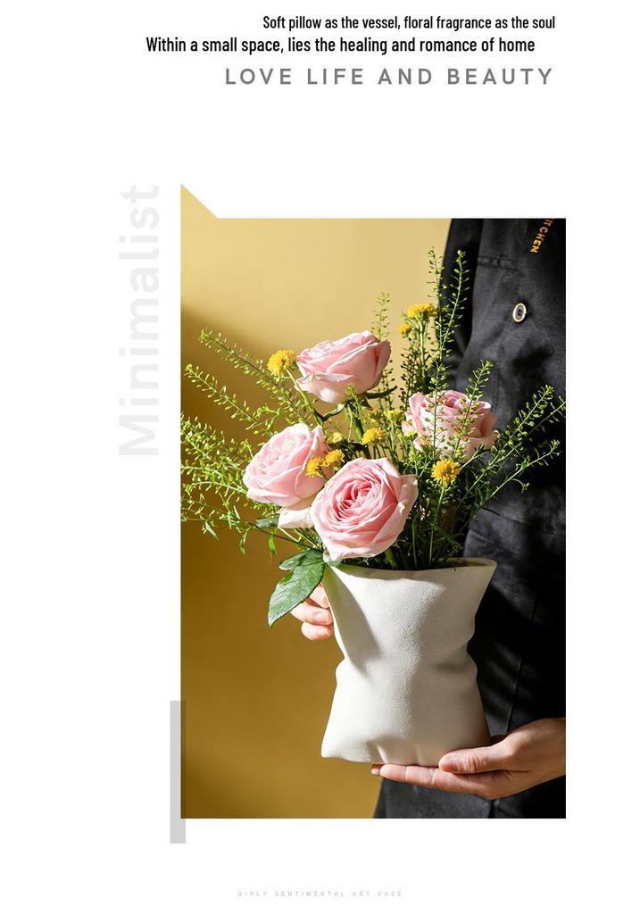 Elegant French Cream Ceramic Vase for Flowers, Light Luxury Home Decor Ornament
