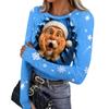 Women's Slim Fit Base Layer T-Shirt, Christmas Print Crewneck Long Sleeve Top with Thumb Holes