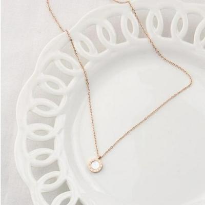 Atria Roman Numeral Circular Surgical Steel Pink Gold Necklace EWSSNSC0010