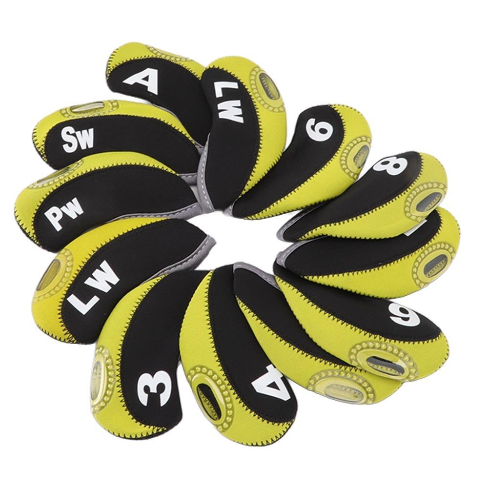 10pcs Shockproof Golf Club Headcover Neoprene Golf Club Head Cover Set Outdoor Golf жёлтый