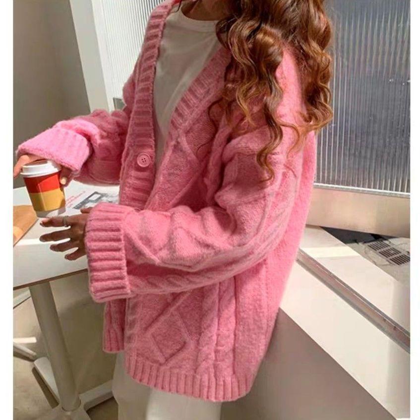 Plus Size Korean Style Loose Cable Knit Cardigan Coat - Women's Spring/Summer Fashion