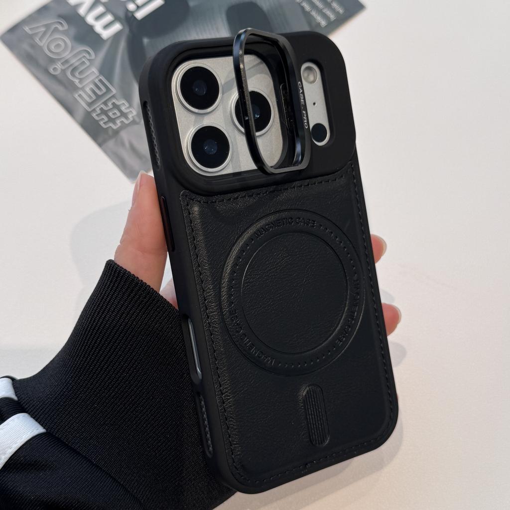 Business Luxury Magnetic Leather Phone Case for iPhone 17 Pro Max 16 Plus 15 14 13 for Magsafe Lens Bracket Protection Cover