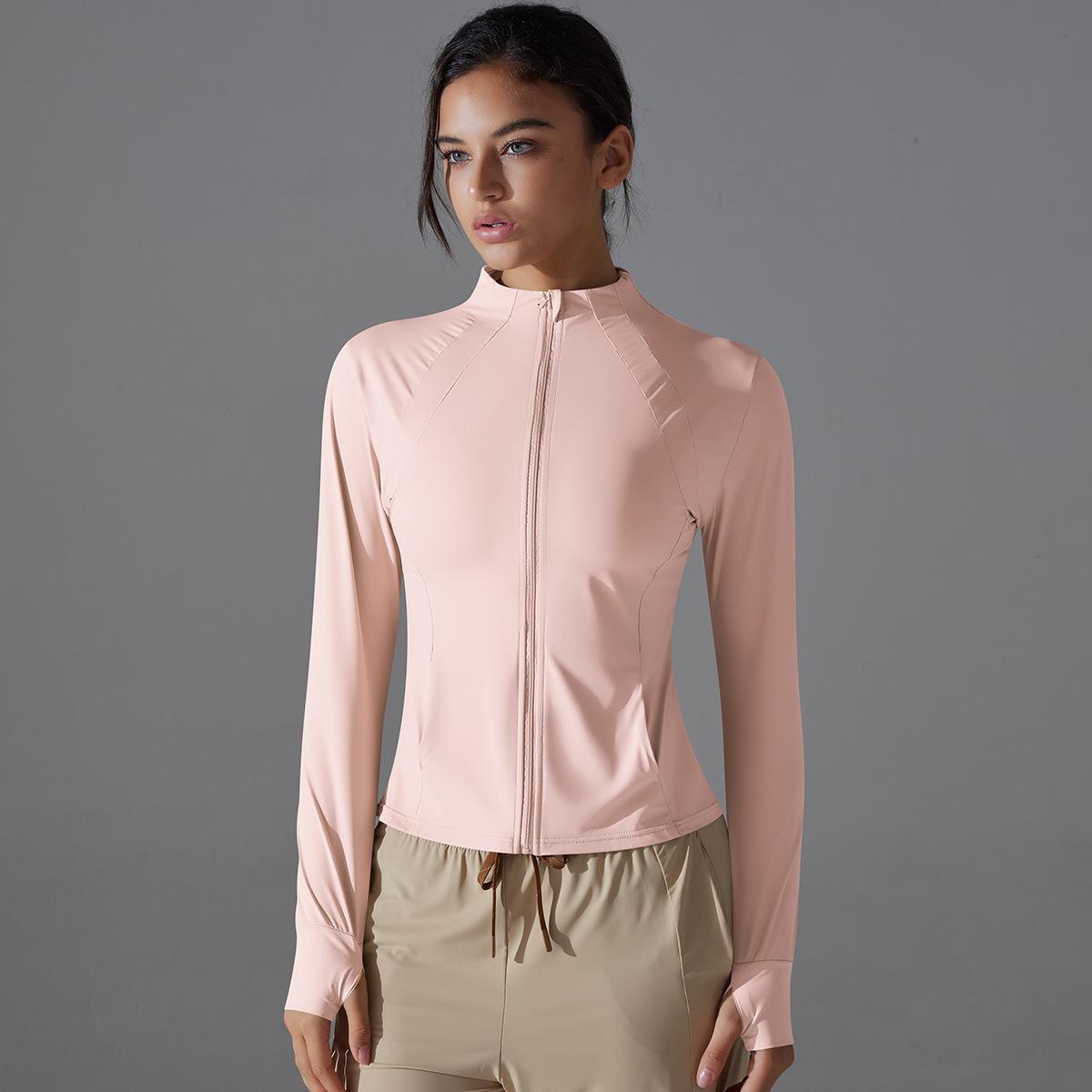 

Ladies Ice Silk Cool Yoga Jacket, Slim Fit Stand Up Collar Sunscreen Jacket, UV Resistant Outdoor Sports Women S Sunscreen Jacket M