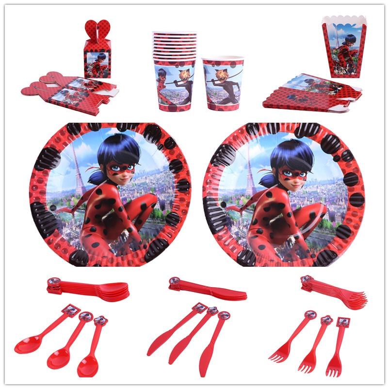 Vibrant Ladybug Girl Themed Party Set For Birthdays Disposable Plates And Cups