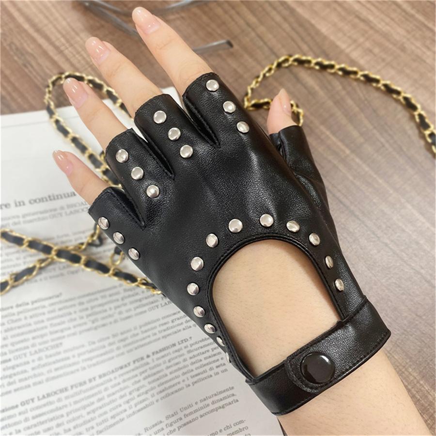 Black Studded Fingerless Gloves for Men Women
