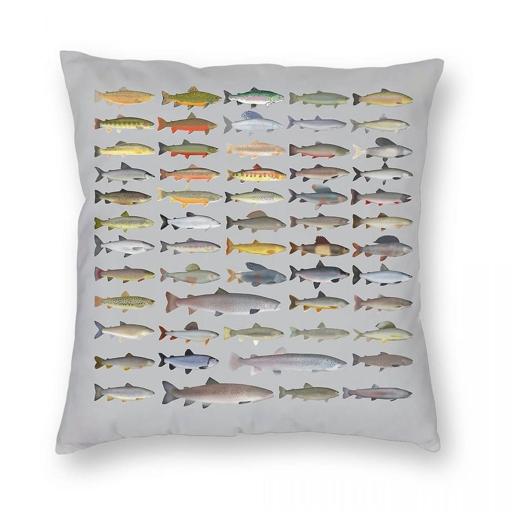 Trout Char Grayling Hucho Whitefish Square Pillowcase Polyester Linen Velvet Pattern Decorative Throw Pillow Sofa Cushion Case
