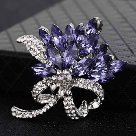 Elegant Marquise Cut Shiny Rhinestone Flower Bouquet Style Women Brooch Pin Gift