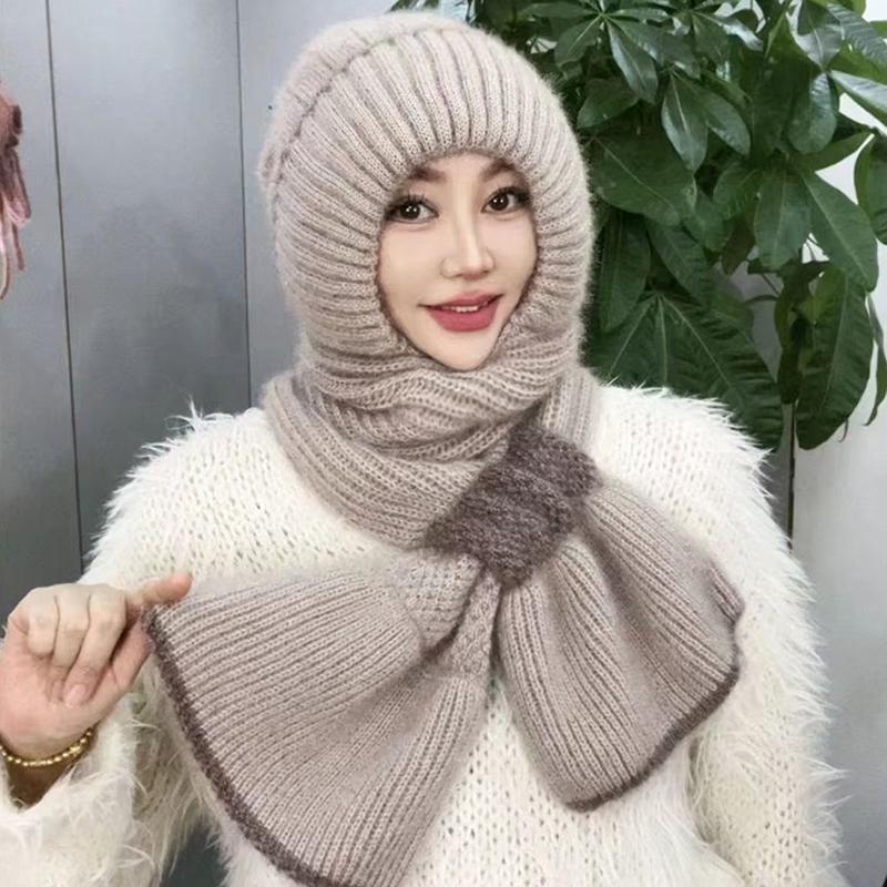 

Зимние вязаные шапки и шарфы Skullies, комплект из холодного шарфа для защиты ушей, теплые шапки для девочек, ветрозащитные шапки для велоспорта и женщин, кепки для активного отдыха бежевый