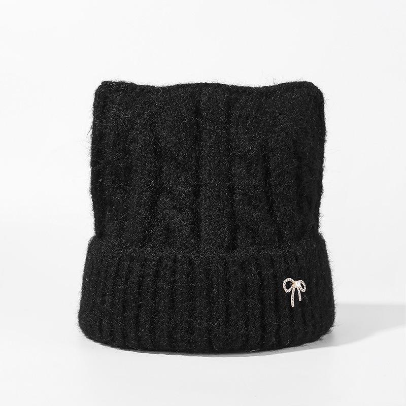 Women's Cute Cat Ear Thickened Knitted Hats Bowknot Warm Ear Protection Hats