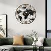 36 Inch Large Black Metal Wall Clock, Modern Silent World Map Wall Clock with Vintage Gold Arabic Numeral, Decorative