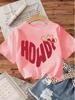 Kids Short Sleeve T Shirt Cute HOWDY Letter Print Crown Pattern Crew Neck Loose Casual Top Boys Girls Daily Basic Summer Tee