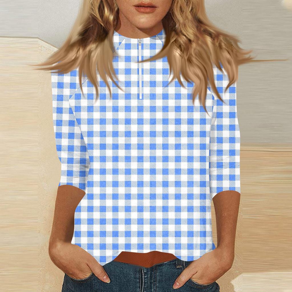 Damen Oberteil mit Stehkragen, 3/4 Ärmeln und Reißverschluss, hoch