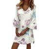 Women's Fashion V-neck Color Large Size Loose Long Large Swing 3/4 Sleeved Dress