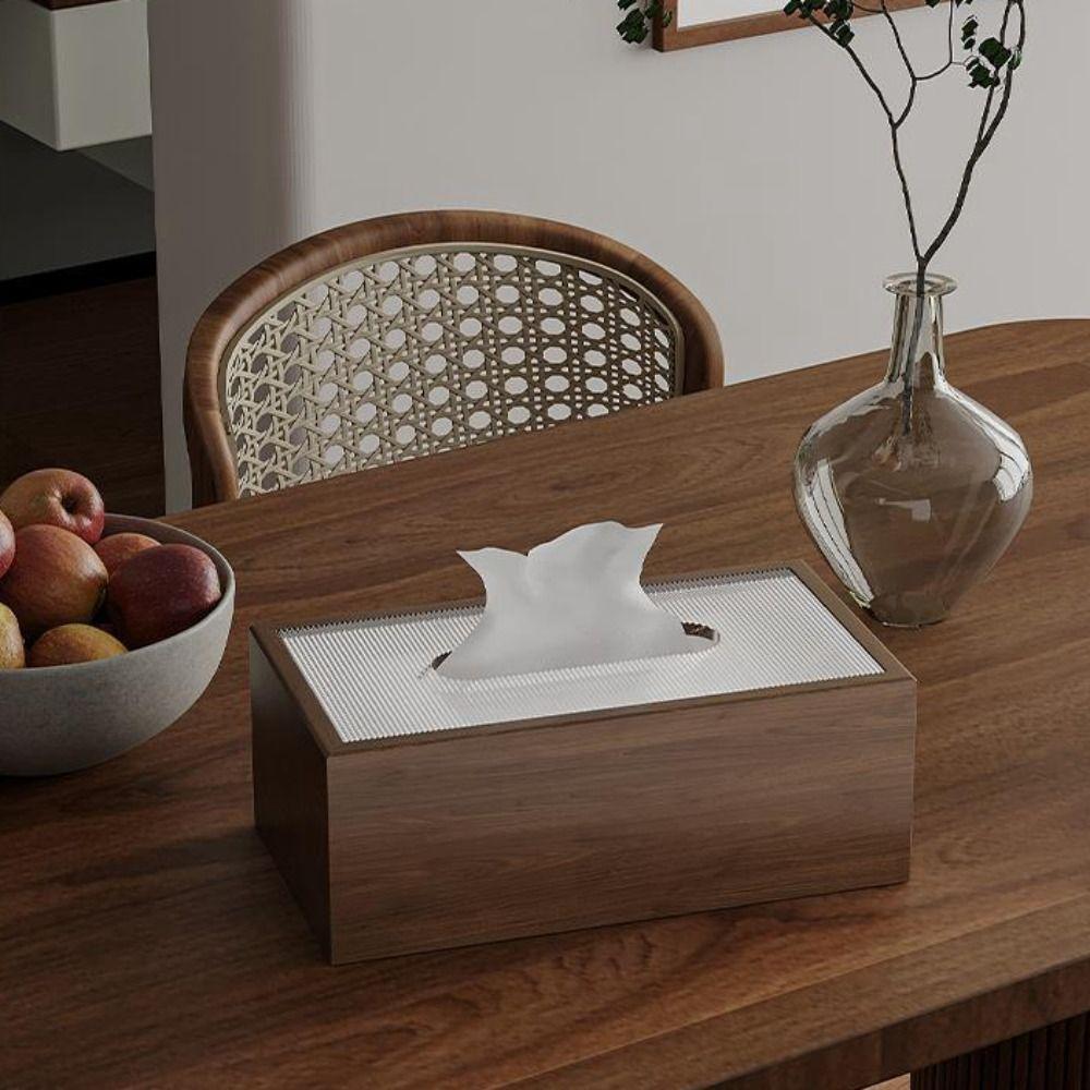 Rectangle Walnut Wood Grain Tissue Box Elegant Napkin Holder Wood Draw Paper Box  Restaurants