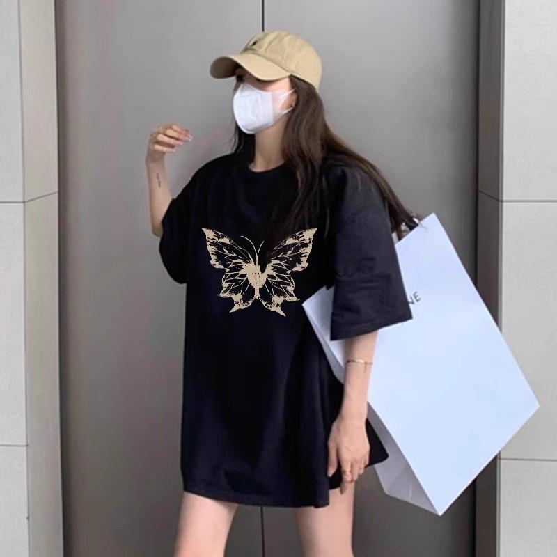 Cotton heavy shoulder short-sleeved t-shirt women's summer new American high-end Hong Kong-style chic half-sleeved