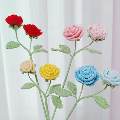 Mini Rose Crochet Flowers Creative Knitted Flowers Crochet Woven Flower Bouquet Wedding Party Home Decor Gift