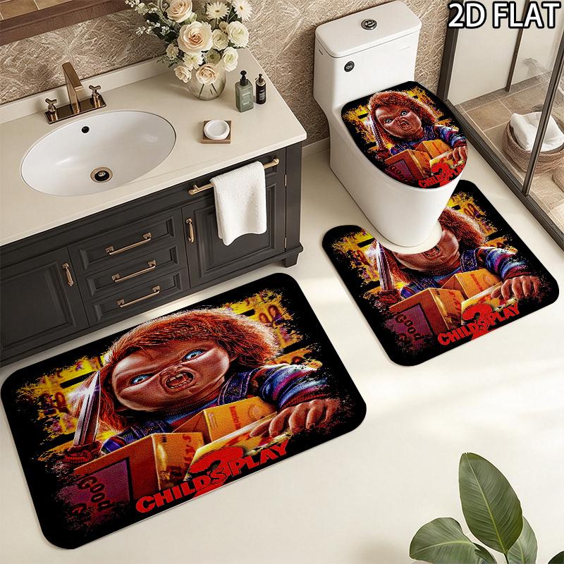 Chucky 3Pcs Flannel Toilet Mat Set Bathroom Rug Bath Carpet Non Slip Home Decor Toilet 3 Pcs Bathroom Textile Set